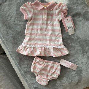 NWT Chaps Pale Pink & White Striped Polo Dress with Matching Bloomers Sz 3M